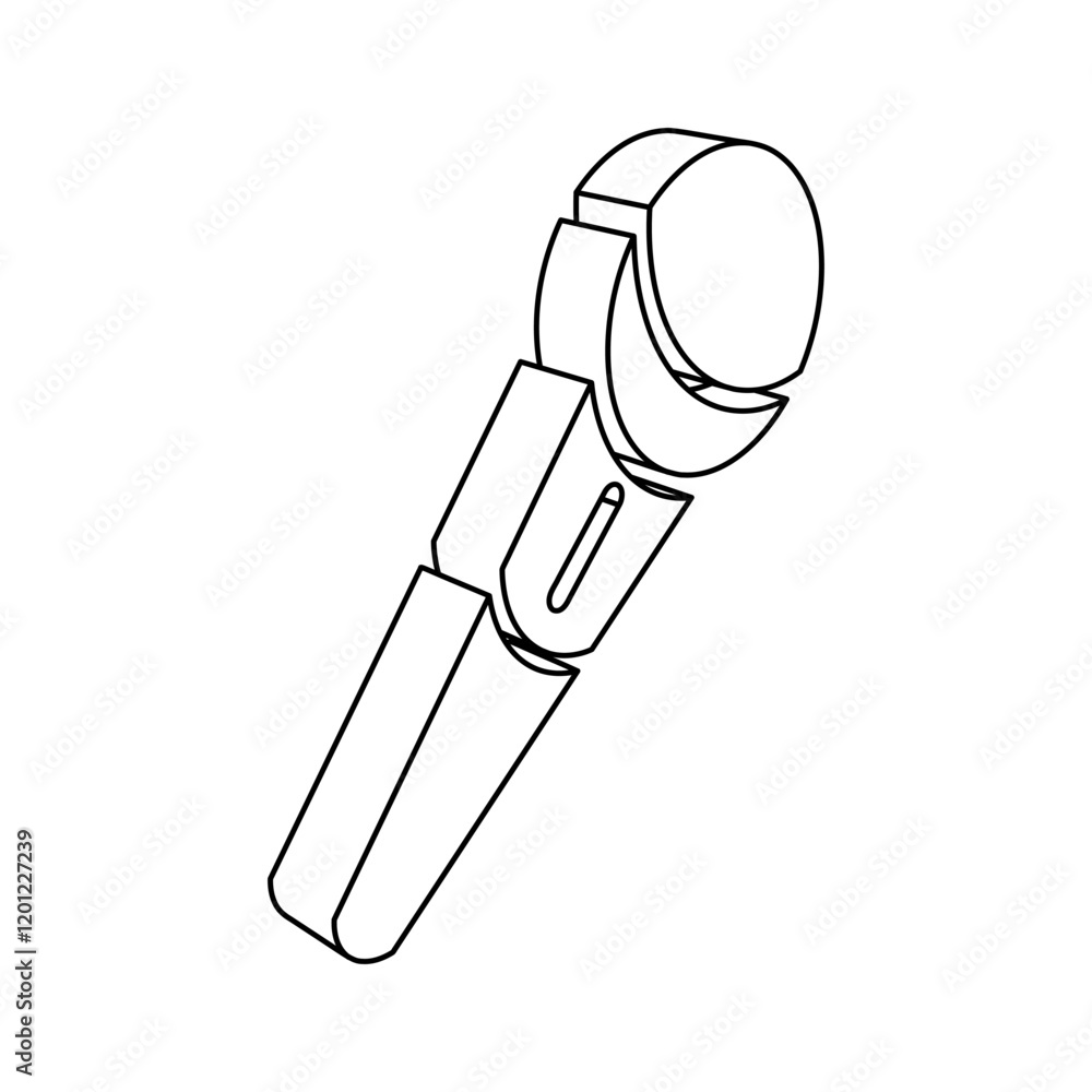 Poster the outline of a large microphone symbol is made with black lines. 3d view of the object in perspect