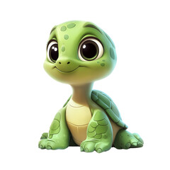 Fototapeta premium A digitally rendered illustration of a cute baby turtle cartoon character sitting on a white background.