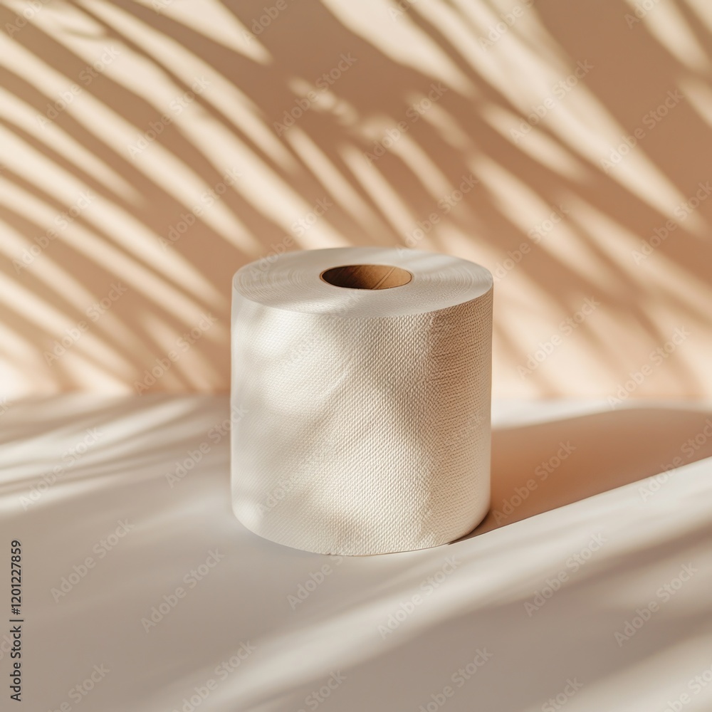 Poster a single roll of toilet paper placed on a table, ready for use