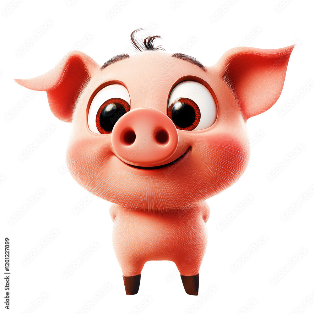 Aufkleber a digitally rendered image of a cute pink piglet with large eyes smiling and standing against a whit