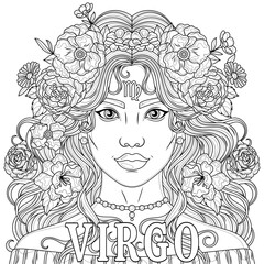 Virgo Woman.Astrological Zodiac Sign.Coloring book antistress for children and adults.