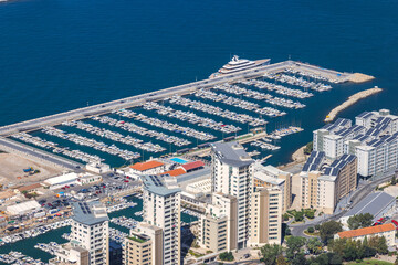 Gibraltar, British Overseas Territory and city on the Iberian Peninsula. Luxury marina with yachts...