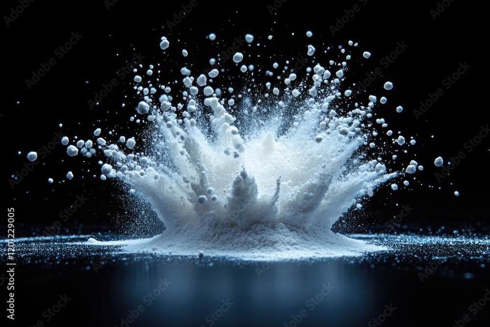 Poster a close-up shot of a water splash on a black surface, suitable for use in design and illustration pr