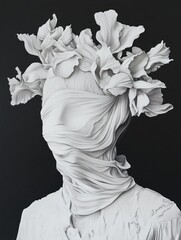 Veiled Statue with Floral Crown and Wrapping