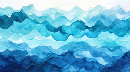 Obraz premium Ocean watercolor idea. Abstract watercolor waves in shades of blue, creating a tranquil and artistic background.