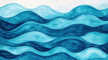 Fototapeta premium Ocean watercolor idea. A serene abstract representation of flowing ocean waves in shades of blue.