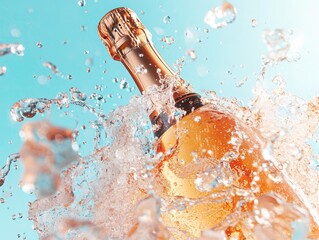 Champagne bottle popping open celebration event drinks indoor setting close-up view joyous festivity
