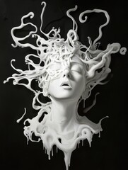 Face enveloped in swirling, tentacle-like fluid patterns.