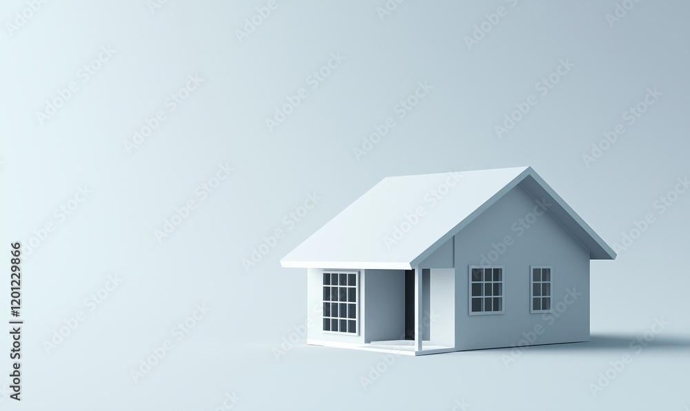 Poster minimalist 3d model of a house showcasing simple design, clean lines, and soft color palette, perfec