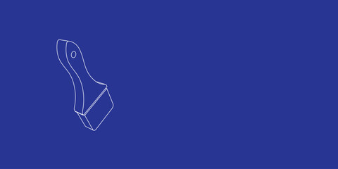 The outline of a large paint brush symbol made of white lines on the left. 3D view of the object in perspective. Vector illustration on indigo background