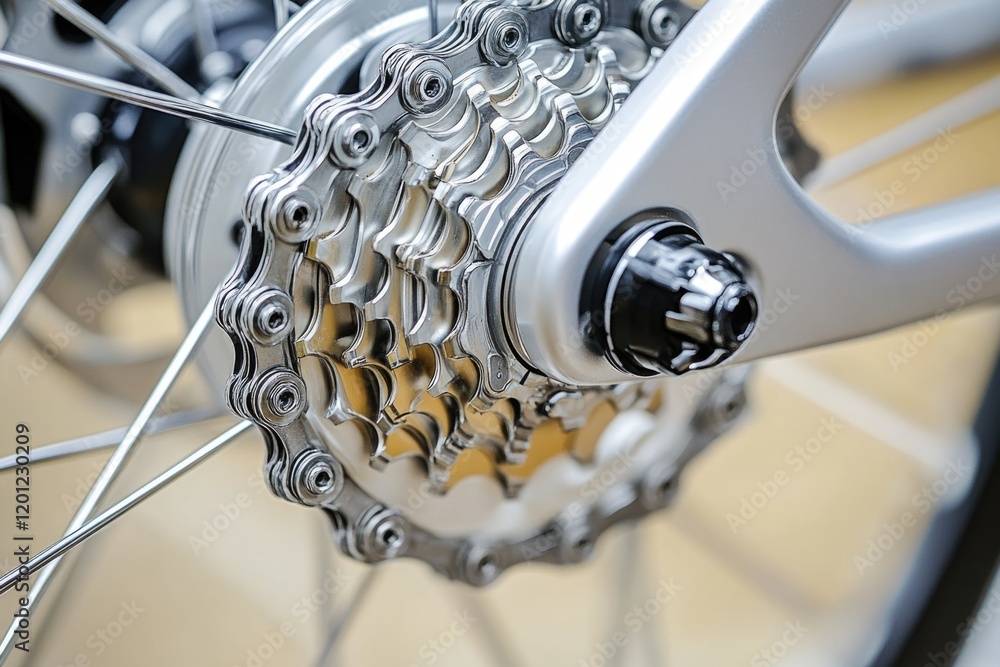Poster mechanical components of a bicycle's transmission system, useful for illustrating technical topics o
