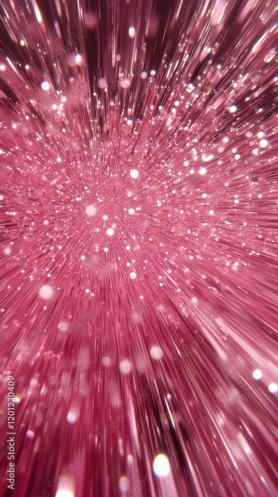 Poster vibrant pink explosion of sparkling particles creating a dynamic burst effect, resembling a cosmic o