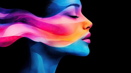Obraz premium Polygon watercolor concept. Vibrant abstract portrait conveying emotions with colorful flowing patterns.