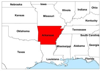 Arkansas united states of america map red sign
