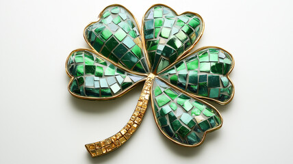 緑と金のモザイク四つ葉のクローバー