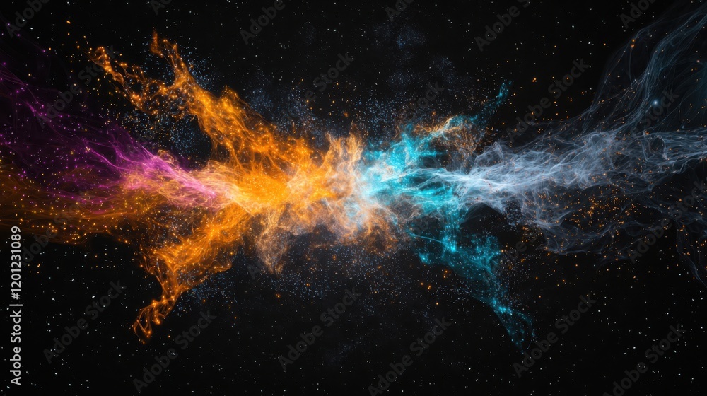 Poster dynamic streams of colorful digital data flowing through abstract space cosmic environment visual ar