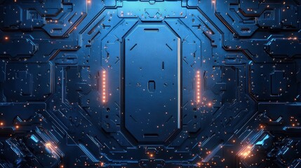 Fototapeta premium Digital Circuitry: A stylized representation of digital circuitry, showcasing intricate patterns of interconnected pathways and glowing nodes. This futuristic.