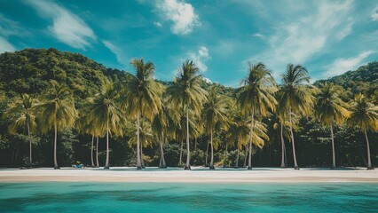 Obraz premium Tropical Paradise: Serene Palm Beach with Crystal-Clear Waters