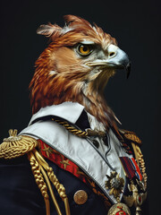 Regal Griffin in Ornate Military Uniform with Golden Decorations