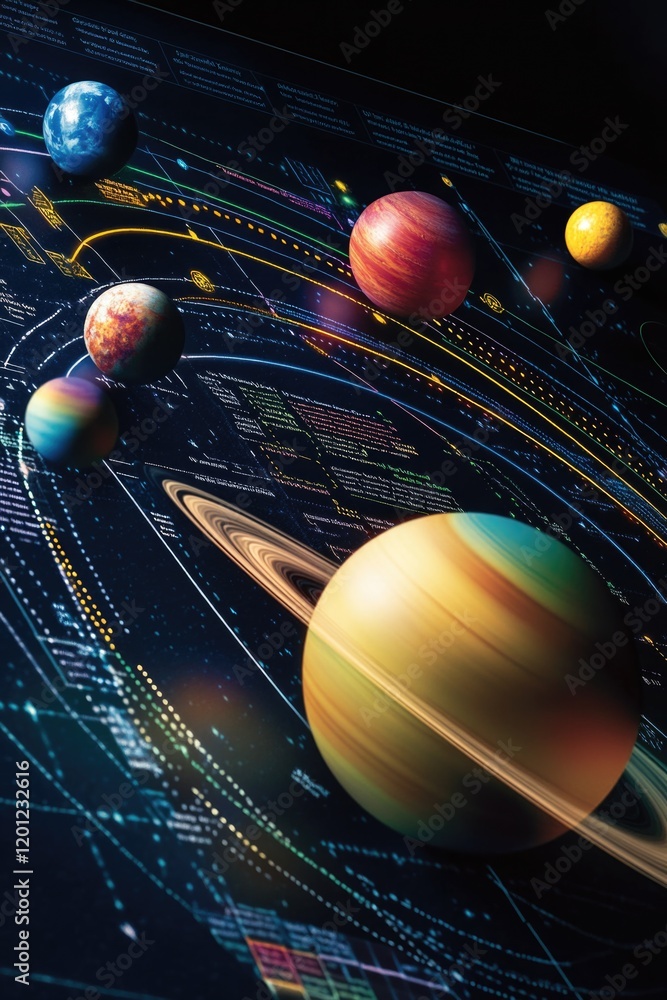 Poster a compact representation of the solar system with its planets,