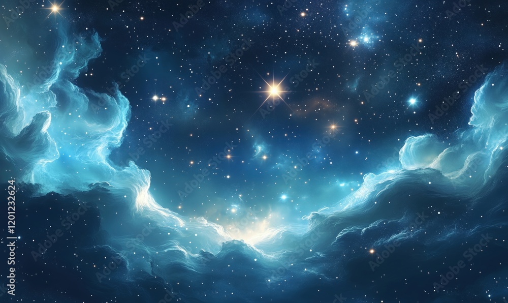 Poster cosmic nebula with stars and ethereal clouds in deep space