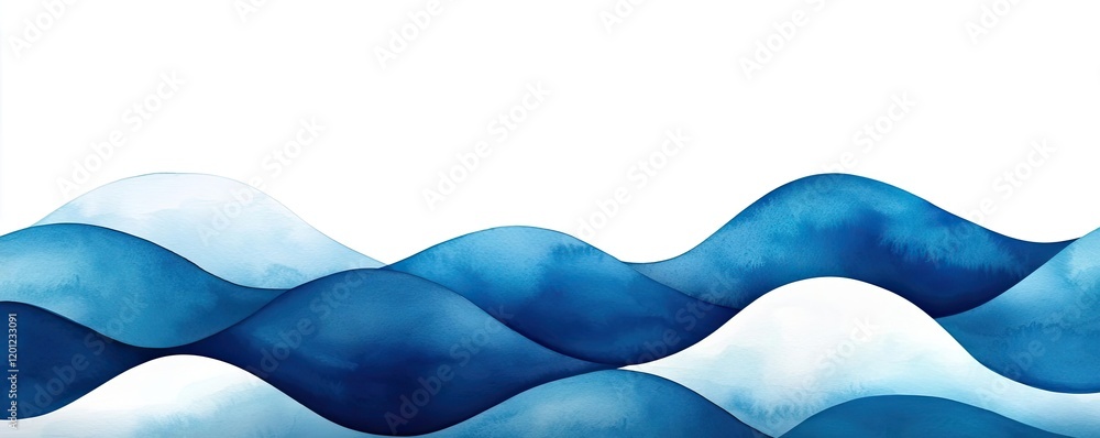 Sticker Ocean watercolor idea. Calm waves in soothing blue tones, creating a serene marine atmosphere.