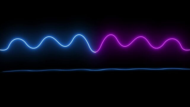 Glowing neon lines moving animation. Animation of electric waves, Signal that move in black background. 