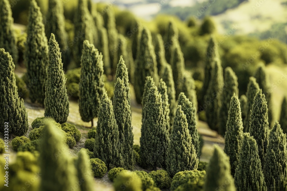 Poster A model of a forest with trees and bushes