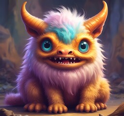 Fototapeta premium Illustration of fluffy and cute small monster.