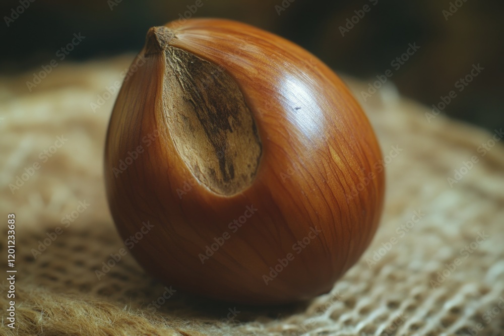 Poster a close-up shot of an onion sitting on a table, with the camera focusing on its layers and texture
