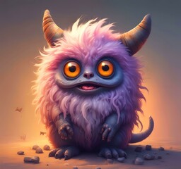 Fototapeta premium Illustration of fluffy and cute small monster.