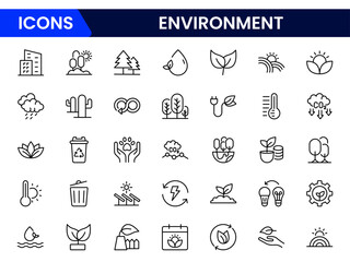 Environment icon set. Containing recycling, plant, nature, eco, earth, green energy, trees, ecology and more collection