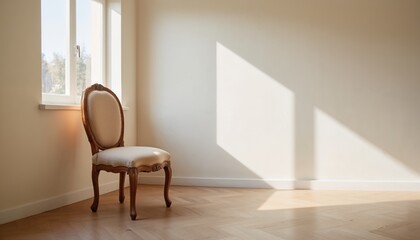Vintage chair in bright minimalist interior with natural light