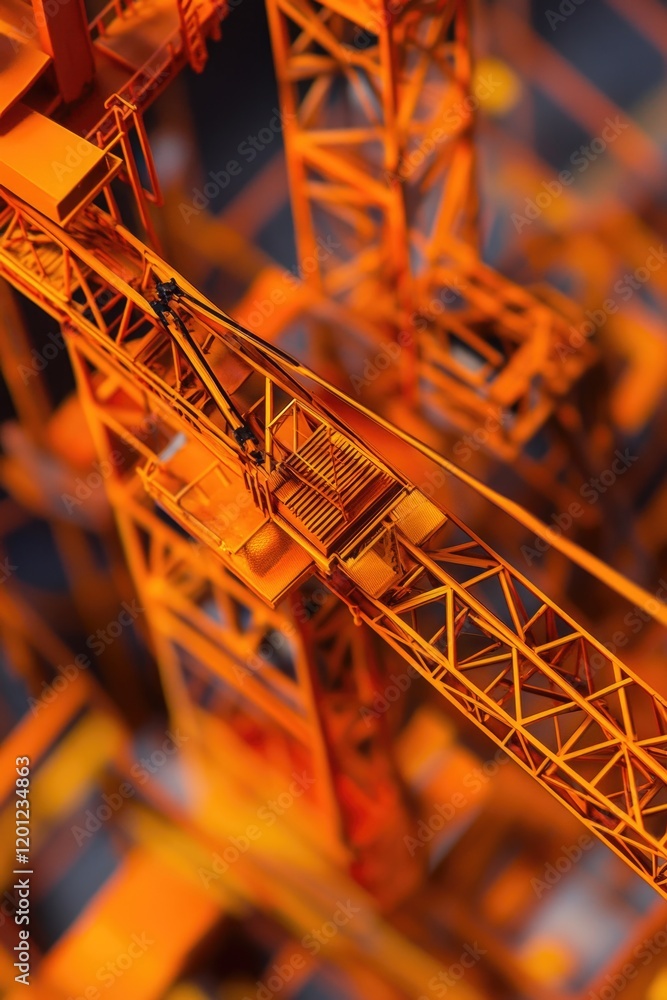 Poster A close-up view of a crane on a busy construction site, ideal for use in images related to industry, engineering or architecture