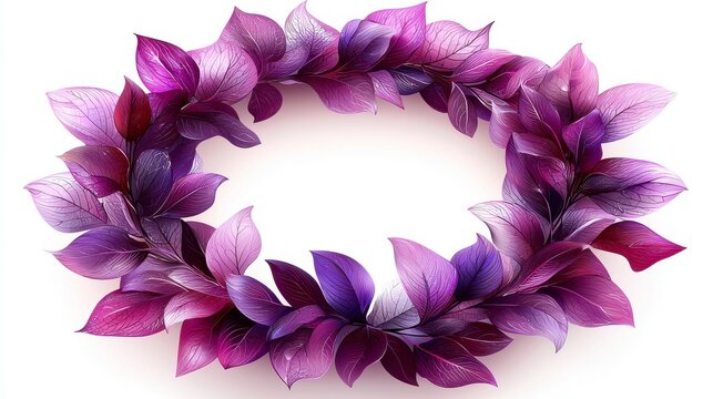 Purple leaf wreath frame isolated on white background.