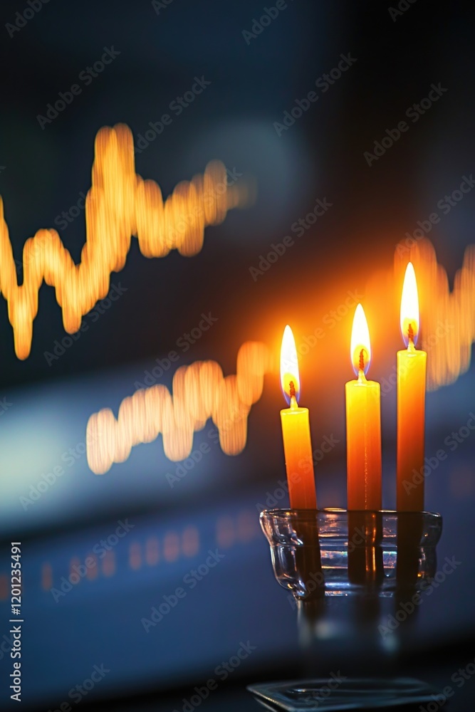 Poster a simple yet elegant table setting with three lit candles in a glass bowl, perfect for dinner partie