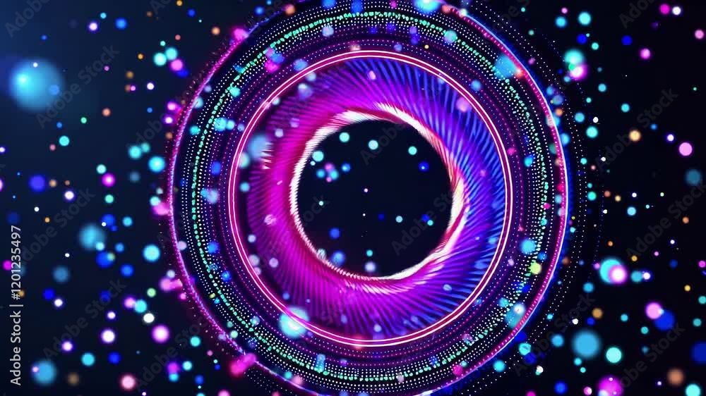 Poster dynamic neon rings with sparkling particles