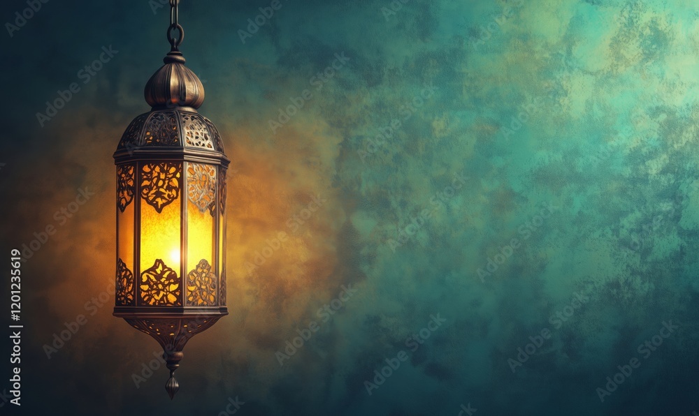 Poster ornate lantern illuminating textured background with warm glow and intricate design