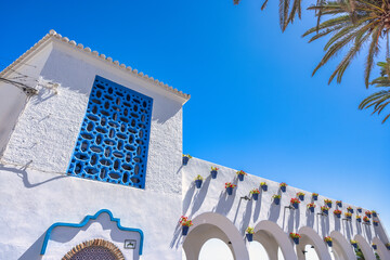 Nerja town, a resort of The Costa del Sol seaside region in Andalusia in the south of Spain. White...