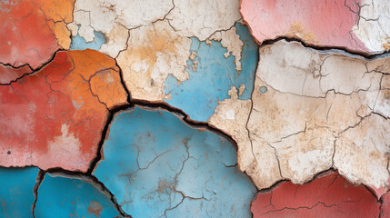 Obraz premium wall with red blue and yellow paint showing aged textures looks rough and abstract