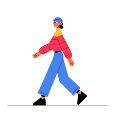 Fototapeta premium Young Man Walking In Trendy Streetwear In Flat Vector Illustration Symbolizing Style, Fashion, And Confidence, Isolated On White Background