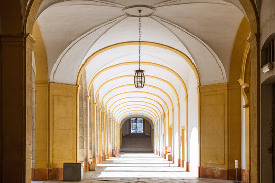 Archway in the cloister, Cluny abbey, Saone et Loire, Burgundy, France