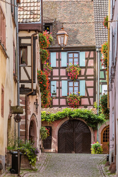 Typical timber framed houses, Riquewihr, Alsace, France