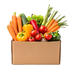 Fresh Vegetables in Cardboard Box, Healthy Produce, Farm-to-Table, Transparent Background