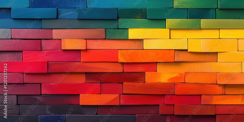 Aufkleber colorful stacked wooden blocks creating vibrant rainbow pattern with gradients from red to yellow