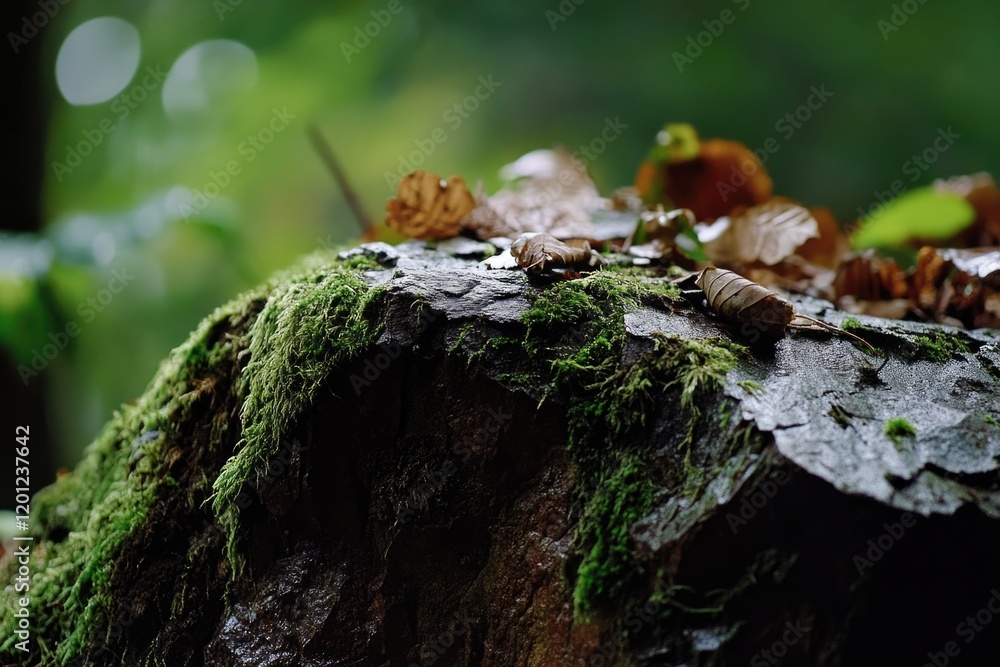 Aufkleber a detailed view of a moss-covered tree stump in its natural environment
