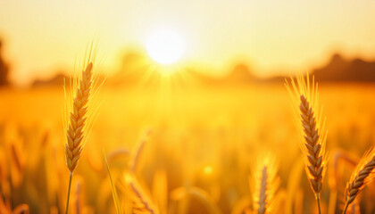 Naklejka premium Golden wheat field glowing under the sunset