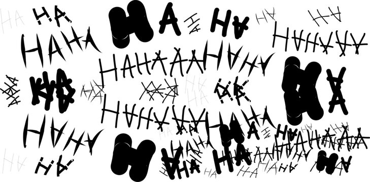 scribbled text background with hahaha and scary sentences, laughter and grunge text,haha, black and white