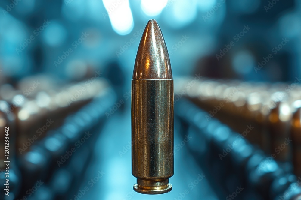 Poster A single bullet photographed from a unique angle, useful for various designs and projects
