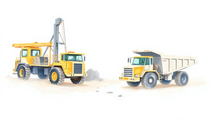 Fototapeta premium AI generative. Flat design illustration of infographic mining activities with heavy equipment on site. 129